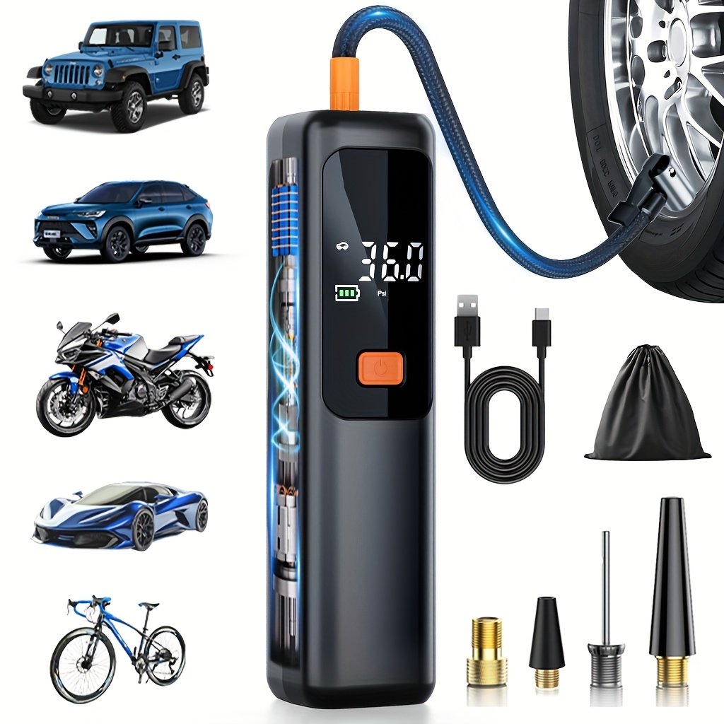 Portable Inflator, Air Compressor, 150 PSI Tire Pump with Digital LCD Display